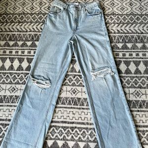 ZARA WIDE LEG HIGH RISE RIPPED KNEE JEANS